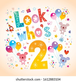 Look who's two - second birthday card with cute koala bears
