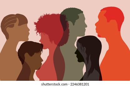 A look at young people's profiles. A group of young people smiling. Students. They're young and they're well together. Local and regional culture. - Shutterstock ID 2246381201