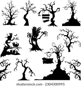 Looking to add some spooky vibes to your Halloween designs? Check out this set of 11 creepy tree vector silhouettes! 