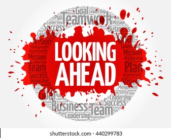 Looking Ahead circle word cloud, business concept