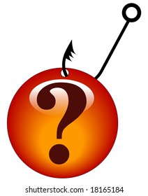 looking for answers - question mark snagged by a fishing hook