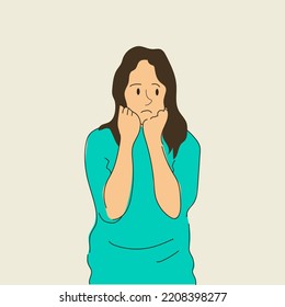 Looking away with bad mood and angry face expression of woman