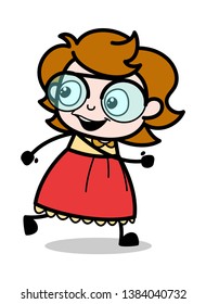 Looking Behind Someone While Running - Teenager Cartoon Intelligent Girl Vector Illustration