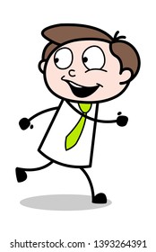 Looking Behind While Running - Office Businessman Employee Cartoon Vector Illustration﻿