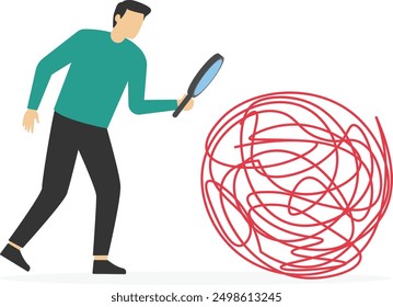 Looking at big chaos and looking for the source of the problem. Modern vector illustration in flat style.

