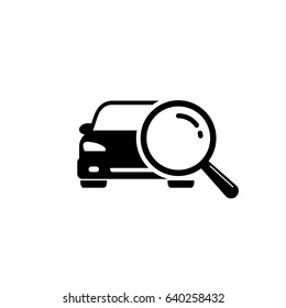 Looking For Car Selling Icon, Magnifying Glass Search Car, Vector Logo Illustration.