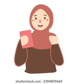 looking at cellphone with happy surprised face