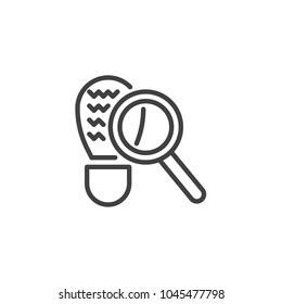 Looking for clues outline icon. linear style sign for mobile concept and web design. Magnifying glass and footprint simple line vector icon. Symbol, logo illustration.
