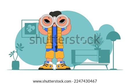 Looking for a company of first-class employees. Attractive man looks through binoculars.