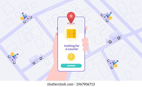 Suchen Sie nach einer Kuriergrafik. Geeignet für Benutzerschnittstelle, ui, ux, web, mobile, banner und Infografik.