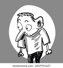 looking at the down, cartoon man funny vector illustration