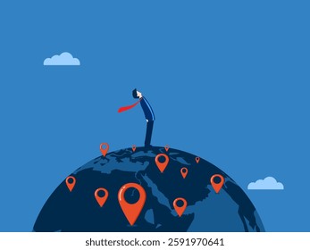 Looking far, Expand new branches, businessmen pin red around the world