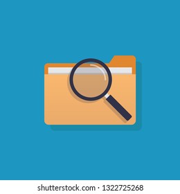 Looking for file, file and magnifying glass, flat design vector illustration