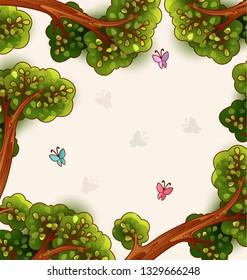 Looking up in the forest. Bright natural background with space for text