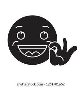 Looking good emoji black vector concept icon. Looking good emoji flat illustration, sign