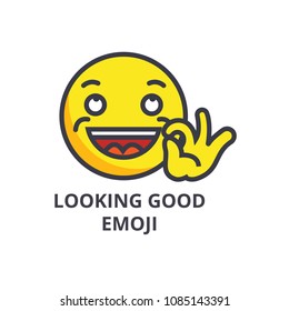 looking good emoji vector line icon, sign, illustration on background, editable strokes