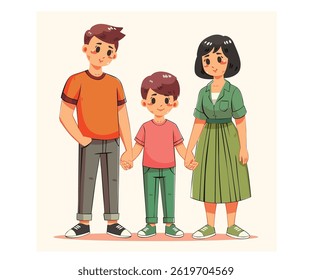 Looking for a heartwarming illustration of a family holding hands? Our illustration featuring a mother, father, and son is perfect for depicting love and unity within a family.
