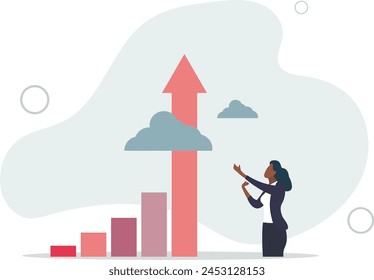 looking at high rising up graph arrow.business and success concept.flat vector illustration.