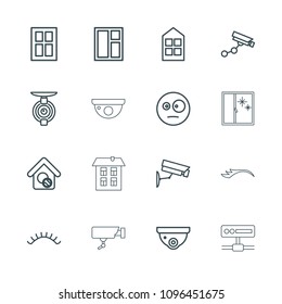 Looking icon. collection of 16 looking outline icons such as window, eyelashes, security camera, security camera, surprised emot. editable looking icons for web and mobile.