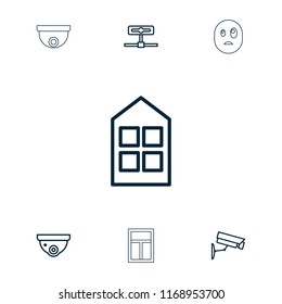 Looking icon. collection of 7 looking outline icons such as window, security camera, camera. editable looking icons for web and mobile.