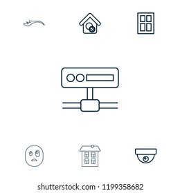Looking icon. collection of 7 looking outline icons such as window, security camera, home search, eyelashes, surprised emot. editable looking icons for web and mobile.