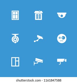 Looking icon. collection of 9 looking filled icons such as window, security camera, surprised emot, security camera. editable looking icons for web and mobile.