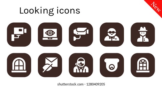  looking icon set. 10 filled looking icons. Simple modern icons about  - Cctv, Spy, Surveillance, Bodyguard, Window, Hidden