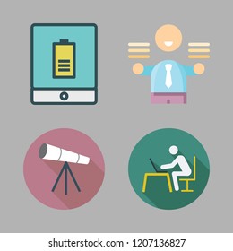looking icon set. vector set about telescope, tablet, studying and businessman icons set.