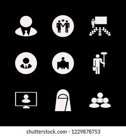 looking icon. looking vector icons set people, man with paint roller and bucket, teacher in classroom and man woman love