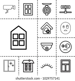Looking icons. set of 13 editable outline looking icons such as window, eyelashes, security camera, surprised emot, camera