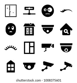 Looking icons. set of 16 editable filled looking icons such as window, eyelashes, security camera, security camera, surprised emot, camera