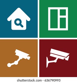 Looking icons set. set of 4 looking filled icons such as security camera, window, home search
