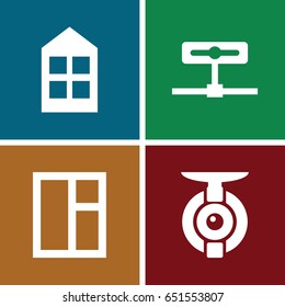 Looking icons set. set of 4 looking filled icons such as window, spy camera
