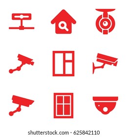 Looking icons set. set of 9 looking filled icons such as window, security camera, Security camera