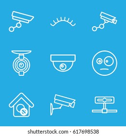 Looking icons set. set of 9 looking outline icons such as eyelashes, Security camera, home search, security camera