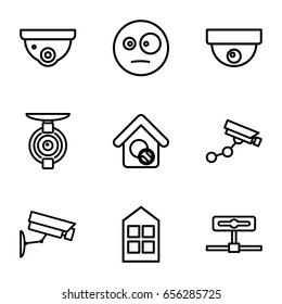 Looking icons set. set of 9 looking outline icons such as window, security camera, security camera, home search
