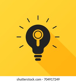 Looking For An Idea. Magnifying glass search light bulb icon