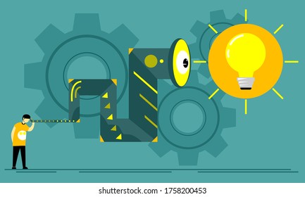 Looking for ideas using a telescope. Problem solution. Illustration vector