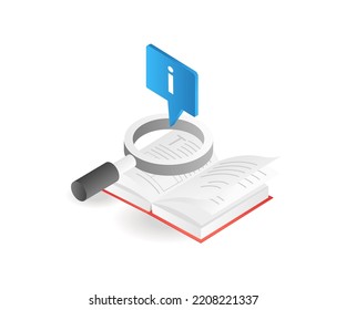Looking for information in books in isometric flat illustration