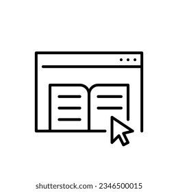 Looking for information in e-book. Mouse pointer on browser window. Pixel perfect, editable stroke