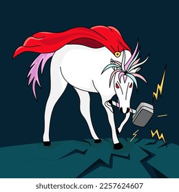 Looking for inspiration to draw an angry unicorn turning into Thor. superhero concept. svg