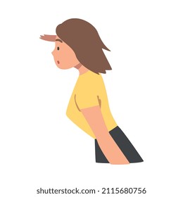 Looking Into Future Woman Character with Her Hand on Forehead Vector Illustration