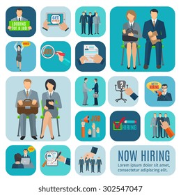 Suche nach Job und Anwendung online über Rekrutierungsagenturen Websites flache Symbole Sammlung abstrakte einzelne Vektorgrafik