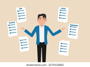 Looking for a job, and looking for a career, job vacancy concept, smart businessman using choice with white paper in both hands looking for new recruitment career