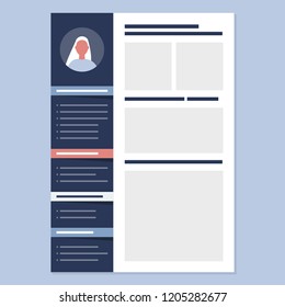 Looking for a job. CV template. Biography. Personal information. Skills and experience. Flat editable vector illustration, clip art