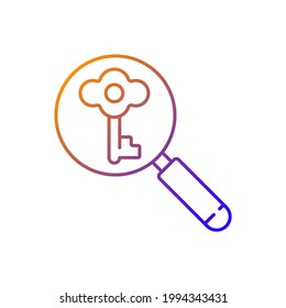 Looking for key gradient linear vector icon. Investigating to solve problem. Searching for tips. Clues for riddles. Thin line color symbols. Modern style pictogram. Vector isolated outline drawing