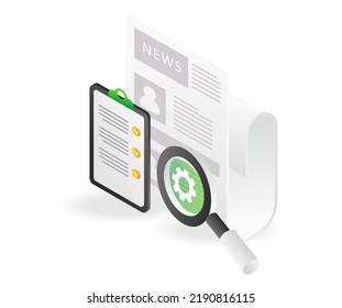 Looking for the latest news information for business in isometric and flat illustration