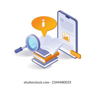 Looking for a lot of learning information online flat and isometric illustration