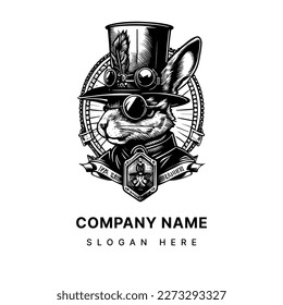 ¿Buscando un logo que destaque de la multitud? Nuestro Conejo con un diseño de Sombrero Steampunk es perfecto para empresas que desean una identidad de marca única y memorable