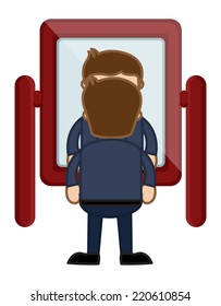 Looking at Mirror - Vector Character Cartoon Illustration